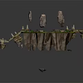 Floating Island Scene With Rock Formations Glowing Crystals Grassy Edge And Broken Wooden Bridge
