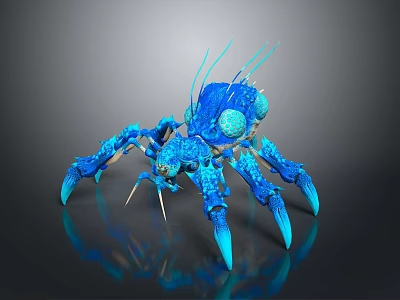 Blue Glowing Aquatic Creature With Sharp Claws Long Tentacles And Detailed Texture 3d model