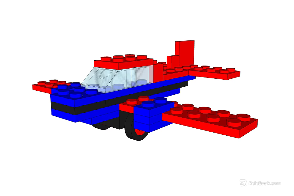 Colorful Building Block Airplane With Red Blue Body Transparent Cockpit And Wings 3d model 