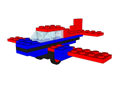 Colorful Building Block Airplane With Red Blue Body Transparent Cockpit And Wings 3d model