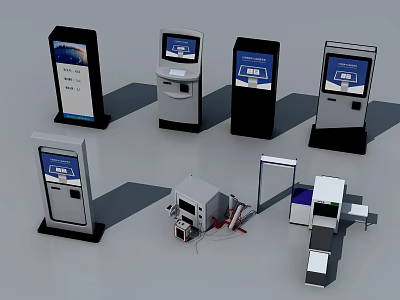 Public Facility Equipment Featuring Self Service Terminals Information Kiosks Security Gates And Baggage Scanners 3d model