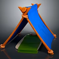 Kids Play Tent With Blue Canopy Orange Frame And Green Mat