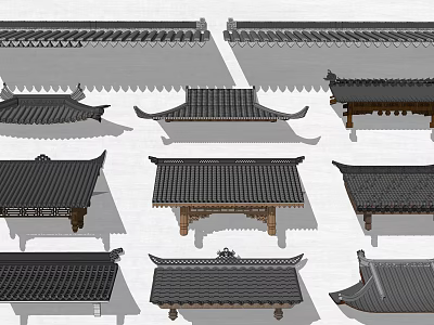 Traditional Chinese Roof Components With Various Tile Styles And Structural Details 3d model