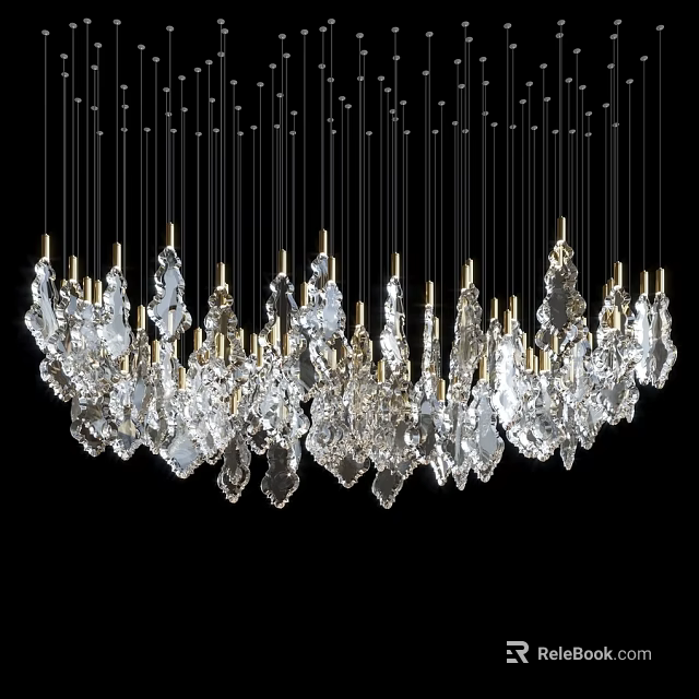 Stunning Modern Crystal Chandelier With Golden Metal Frames And Hanging Glass Pendants 3d model 