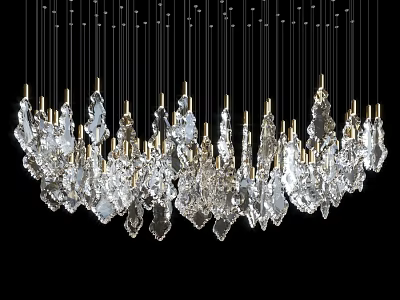 Stunning Modern Crystal Chandelier With Golden Metal Frames And Hanging Glass Pendants 3d model