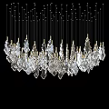 Stunning Modern Crystal Chandelier With Golden Metal Frames And Hanging Glass Pendants