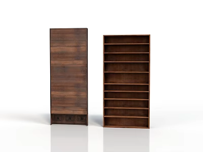 Dark Brown Wooden Cabinet And Multi Layer Bookshelf With Wood Grain Texture 3d model