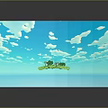 Curved Decorative Furniture Panel With Blue Sky White Clouds And Green Island