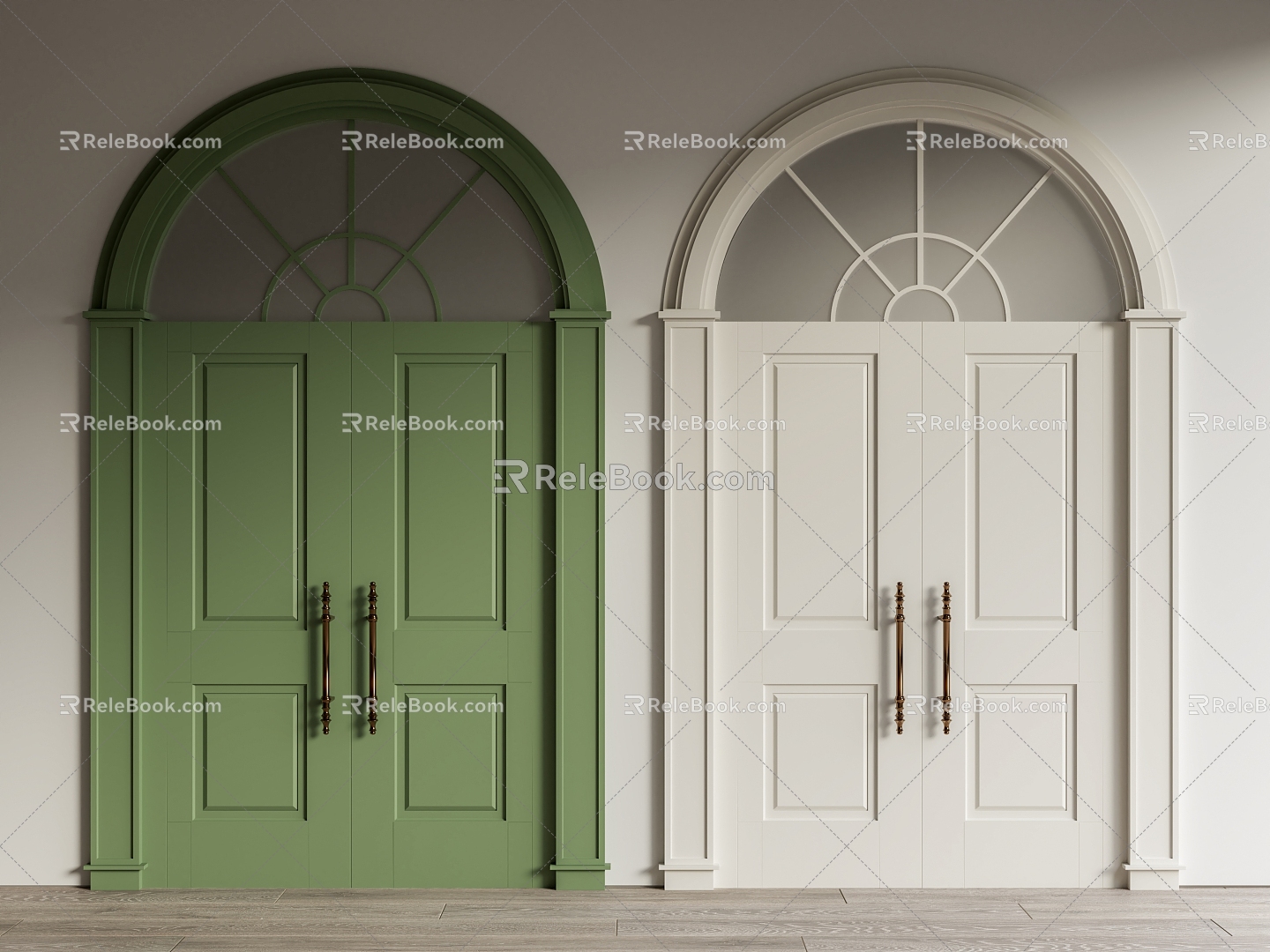 French double-door arched door 3d model