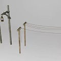 Traditional Rustic Wooden Poles With Hanging Lanterns And Connecting Ropes