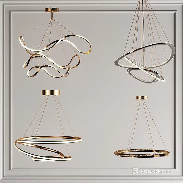 Modern Stylish Gold And Silver Chandeliers With Circular Curved Designs For Interior Decoration 3d model 