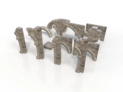 Ancient Stone Architecture Structural Components With Arches Columns And Carved Textures 3d model
