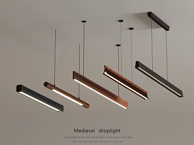 Medieval Droplight Design With Long Strip Shape Wooden And Metal Material 3d model