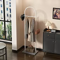Modern White Metal Coat Rack With Hanging Clothes Hats And Bags In Living Room
