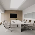 Modern Conference Room Interior With White Table Gray Chairs Wooden Walls And Wall TV