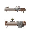 Elegant Beige Brown Living Room Ottoman With Plaid Blanket Stacked Books And Flower Vase