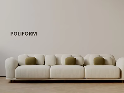 Modern POLIFORM Three Seater Sofa With Beige Upholstery And Olive Green Cushions 3d model