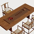 Traditional Solid Wooden Tea Table And Chairs With Tea Set And Armrest Design
