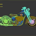 Blue Motorcycle With Red Seat And Chrome Accents On Dark Reflective Surface