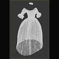 Vintage Gray And White Long Dress With Puffed Sleeves And Floral Embroidery Details
