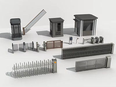 Various Security Entry Control Equipment With Booths Barriers Turnstiles And Fencing 3d model