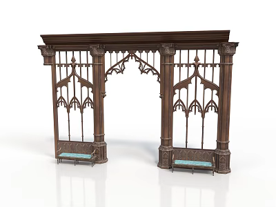 Gothic Architectural Decorative Wooden Archway With Carved Columns And Intricate Details 3d model