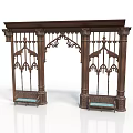 Gothic Architectural Decorative Wooden Archway With Carved Columns And Intricate Details