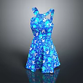 Stylish Blue Floral Print Dress With Spaghetti Straps And A Line Hem