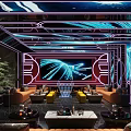 Modern KTV Interior Featuring Neon Lights Large Screen And Comfortable Seating Area 3d model