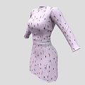Light Purple Long Sleeve Dress With Colorful Patterns And Waist Belt
