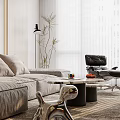 Elegant Modern Living And Dining Room Interior With Gray Sofa Floor Lamp And Leather Chair