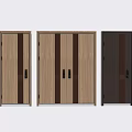 Modern Security Doors With Three Different Wooden Panel Designs And Vertical Stripes 3d model
