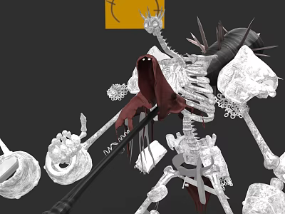 Skeleton Game Movie Character With Red Cloak And Spiked Weapon Decorative Elements 3d model