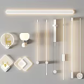 Modern White Wall Lamps with Various Shapes Gold Accents and Circular Square Linear Designs