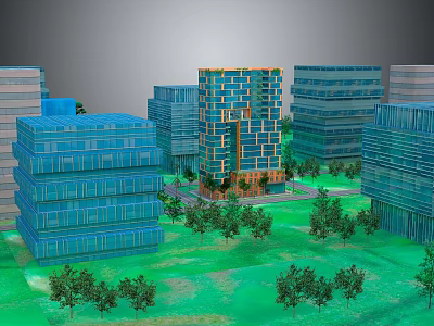 Modern High Rise Buildings With Glass Facades Surrounded By Green Lawns And Trees 3d model