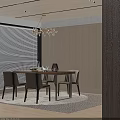 Modern Wooden Dining Table Set With Light Gray Chairs And Decorative Items 3d model