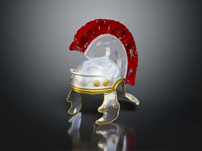 Roman Style White Helmet With Transparent Visor Red Feathers And Gold Accents 3d model