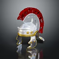 Roman Style White Helmet With Transparent Visor Red Feathers And Gold Accents
