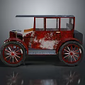 Vintage Car With Rusty Red White Exterior Wooden Metal Body Classic Design Spoked Wheels