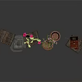 Blooming Cactus And Orchid Plants In Wooden Planters And Open Wooden Boxes