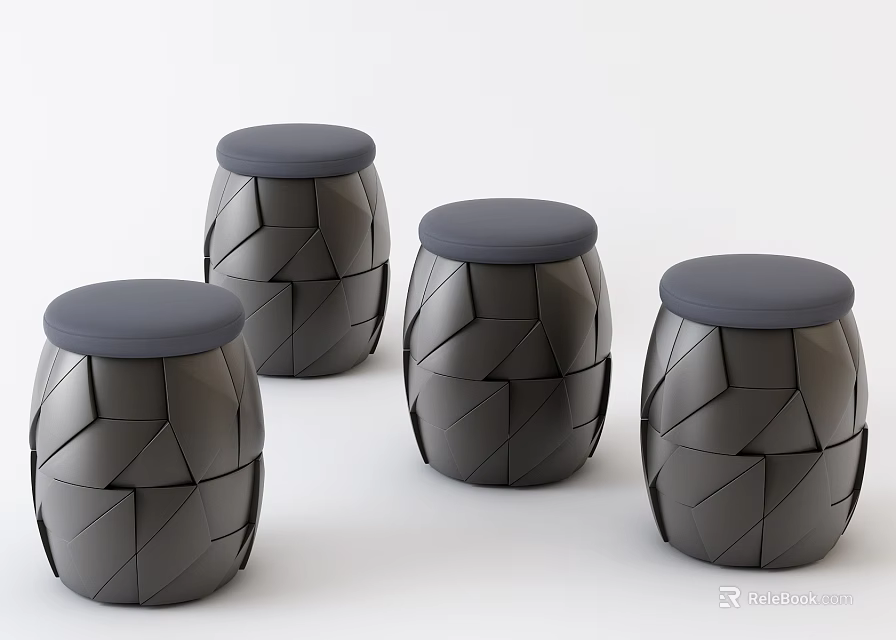Modern Design Stools With Black Body And Dark Gray Seat Geometric Patchwork Texture 3d model