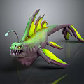 Mythical Monster Fish With Sharp Teeth Green Purple Body Yellow Fins And Antenna