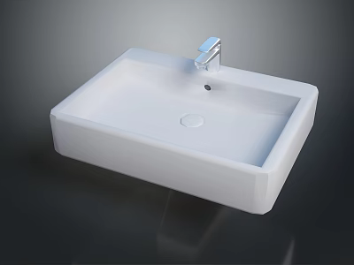 Modern White Square Washbasin Featuring Silver Faucet Sleek Design And Smooth Surface 3d model