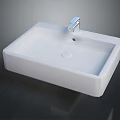 Modern White Square Washbasin Featuring Silver Faucet Sleek Design And Smooth Surface 3d model