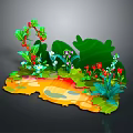 Vibrant Natural Scene With Green Plants Strawberries Colorful Flowers And Leaves