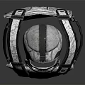 Metallic Armor 3D Model With Helmet Chest Plate Detailed Structured Surface On Reflective Black Background 3d model