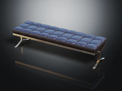 Modern Tufted Blue Padded Seat Bench With Sleek Metal Legs And Contemporary Design 3d model