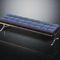 Modern Tufted Blue Padded Seat Bench With Sleek Metal Legs And Contemporary Design