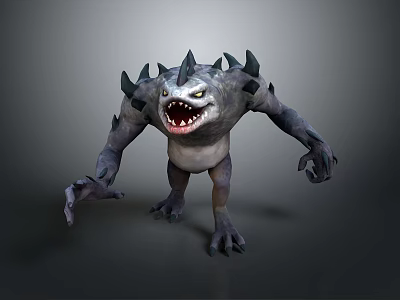 Ferocious Monster Character With Spikes Open Mouth And Muscular Limbs 3d model