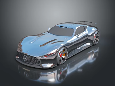Shiny Silver Sports Car With Sleek Body Reflective Surface And Rear Spoiler Design 3d model